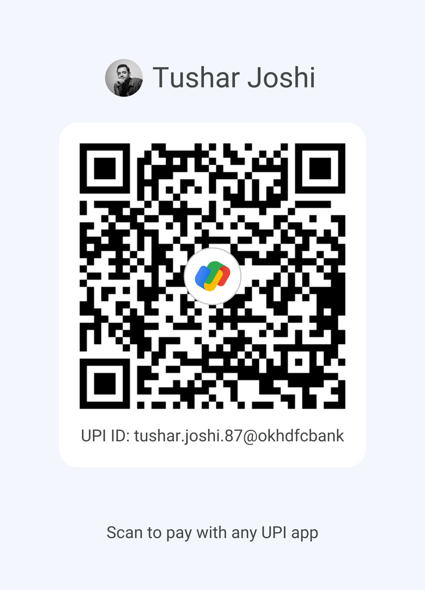 UPI QR Code to support Tushar Joshi